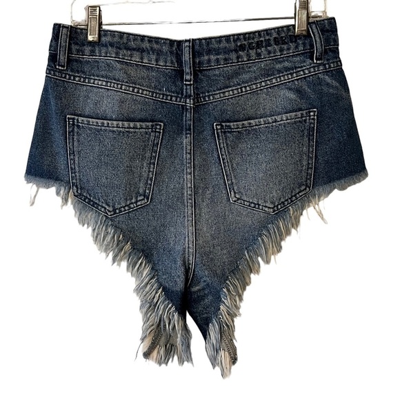 Crossover Waist Fringe Hem High Rise Denim Jean Cutoff Shorts 27 - Picture 4 of 14